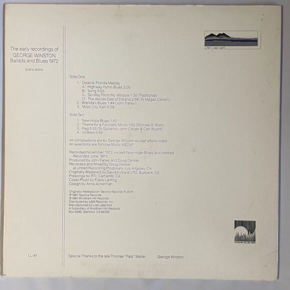 George Winston - Ballads & Blues 1972 - Piano Solos - Windham Hill Records USED - Picture 3 of 6